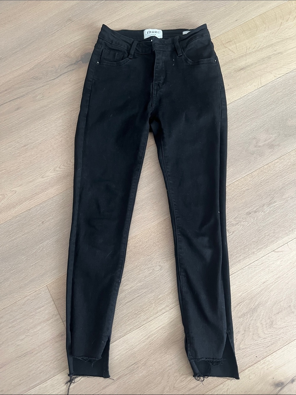 Frame Denim Black Skinny Jeans with Ankle Slits